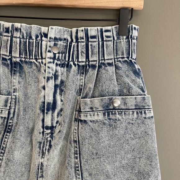 NWT SEA Betty Acid Wash Mini Skirt Size 2 Blue Denim High Waist Paperbag Chic - Picture 6 of 16